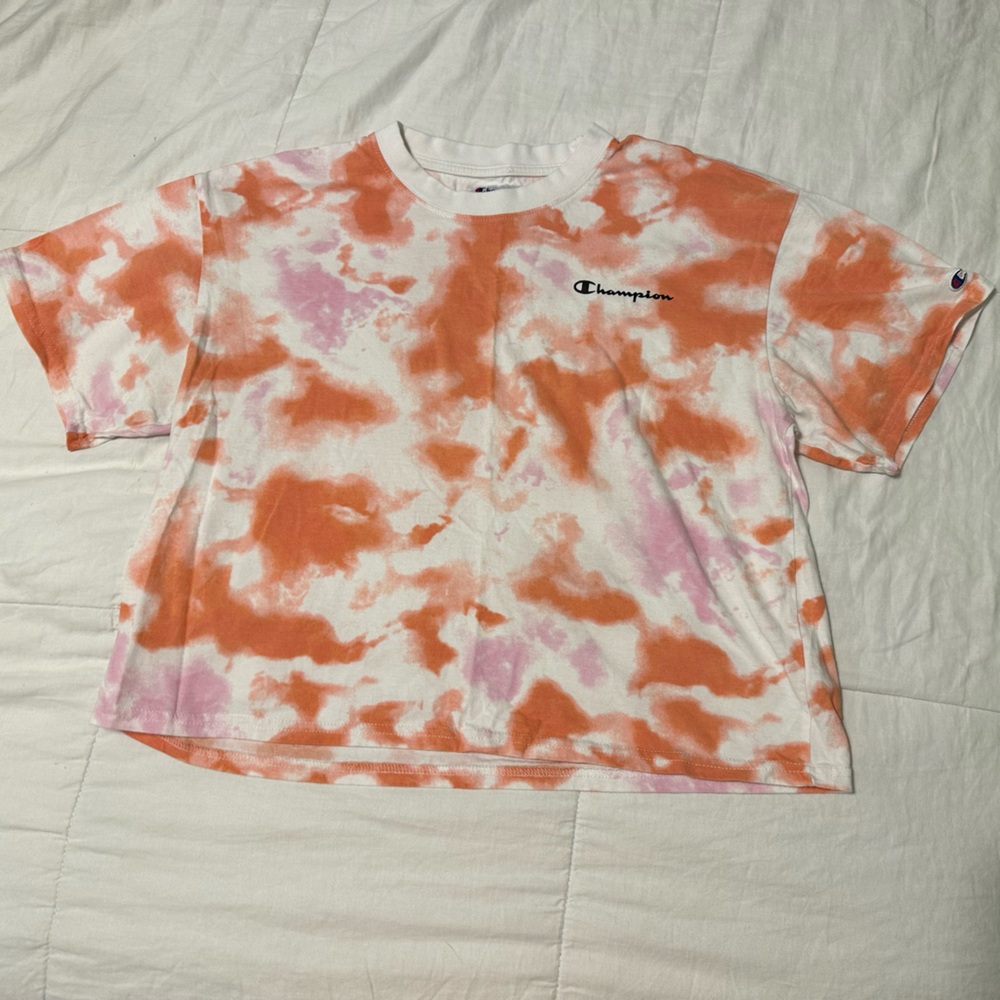 Pink and Orange Tie Dye Champion Crop Top LARGE